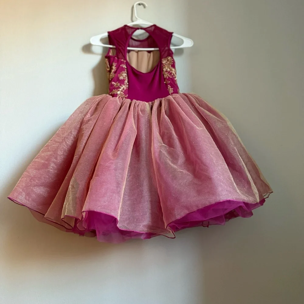 Revolution Dress Dancewear Girls Wine Gold Dance Costume Tulle Child Large LC
